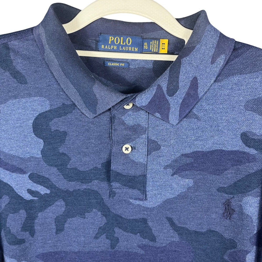 Polo Ralph Lauren Polo Shirt Mens XL Blue Camo Classic Fit Short Sleeve Cotton